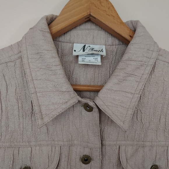 N Touch Crinkle Tan Lightweight Jacket Shacket Petite 14 - Picture 3 of 10
